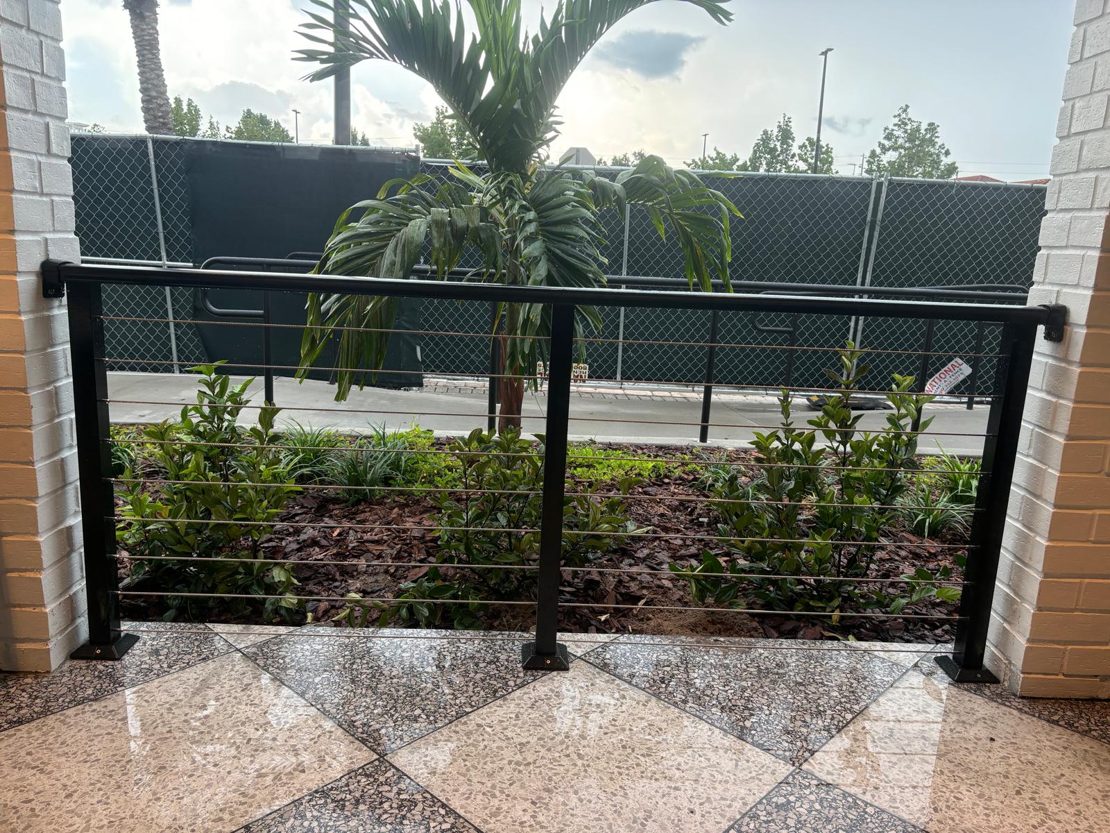 Cable railing detail on modern home