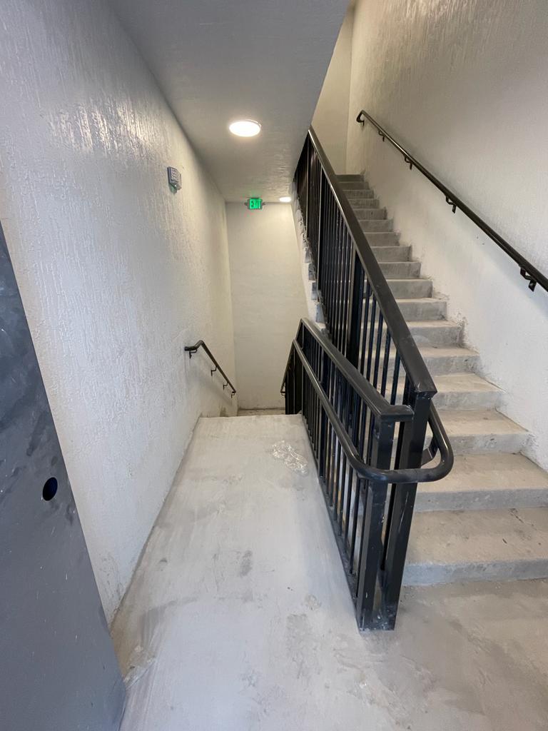 Commercial steel staircase with picket railing